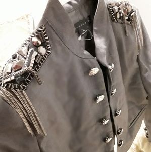 Blingy embellished grey crop blazer chain detail